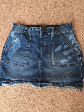 Justice Dark Blue Distressed Denim Mini Skirt Built-in Shorts 16